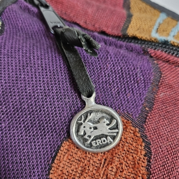 VINTAGE ERDA Colorful Tapestry Leather Trim Saddle Shoulder Bag Boho - Picture 7 of 7